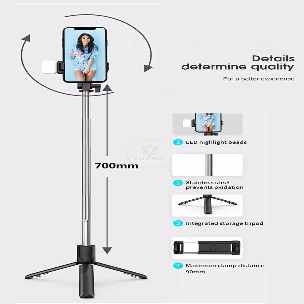 Sefie Stick With LED Light Mini Tripord Stand